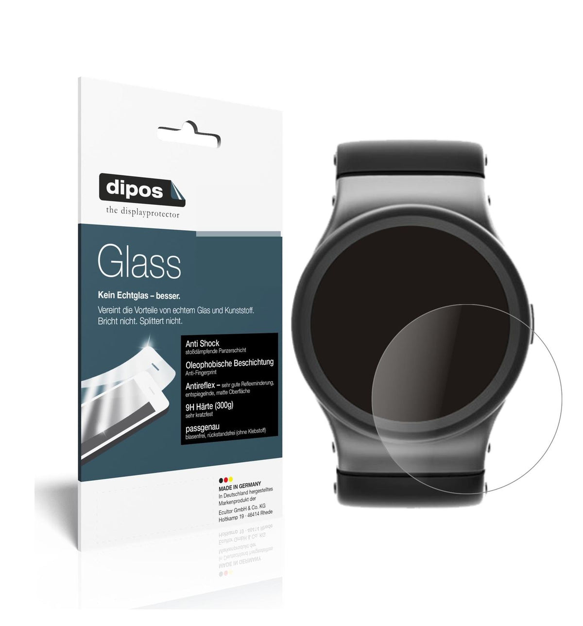 Matte Displayschutzfolie von dipos passend für 53 mm Durchmesser Uhr, 9H kratzfest und blasenfrei montiert