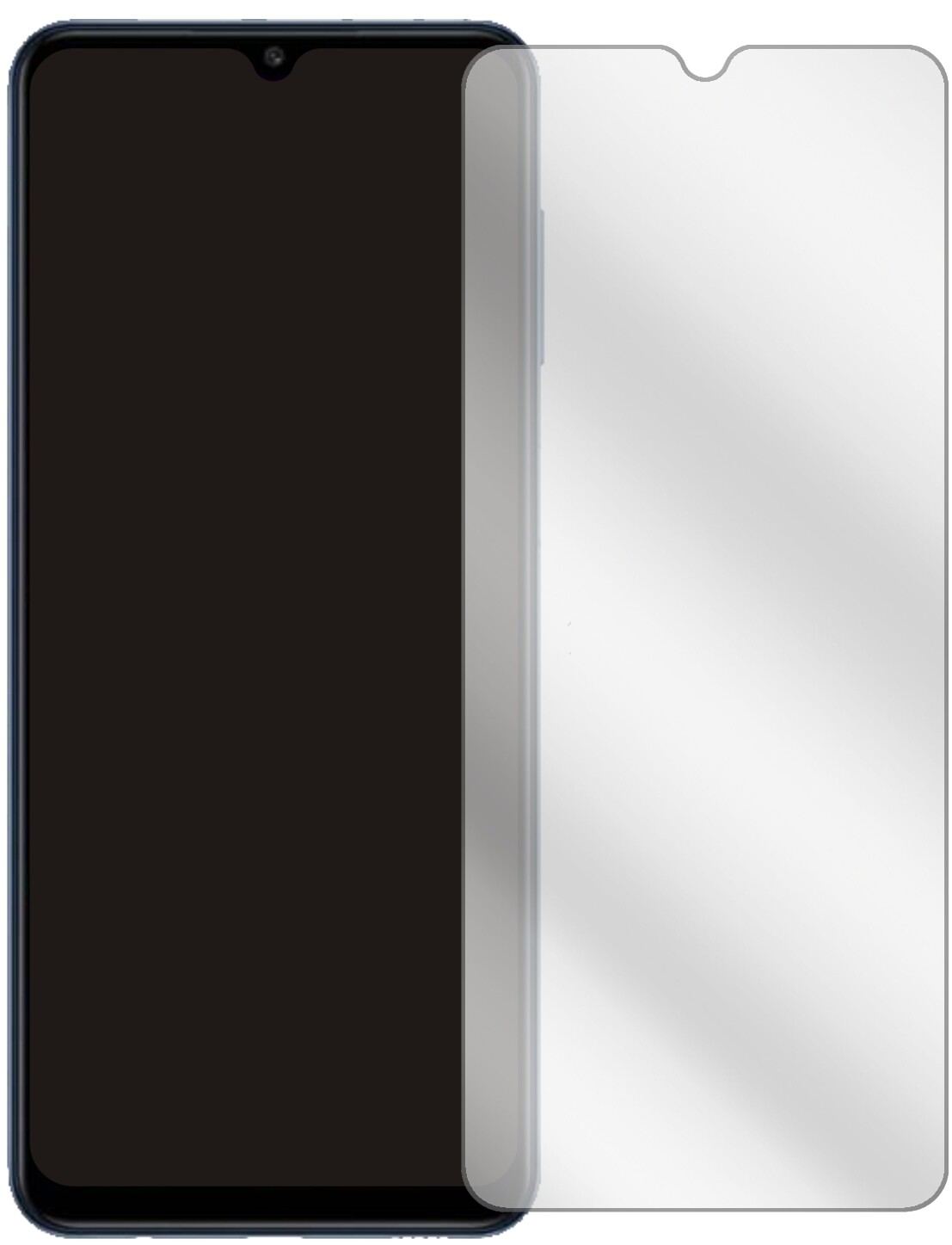 SamsungGalaxy F12 mit aufgebrachter dipos Displayschutzfolie, glasklare Darstellung ohne Einschränkungen