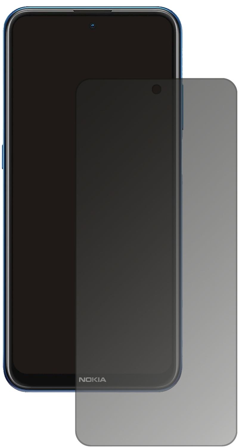 NokiaX20 mit aufgebrachtem dipos Displayschutz, der seitliche Einblicke blockiert