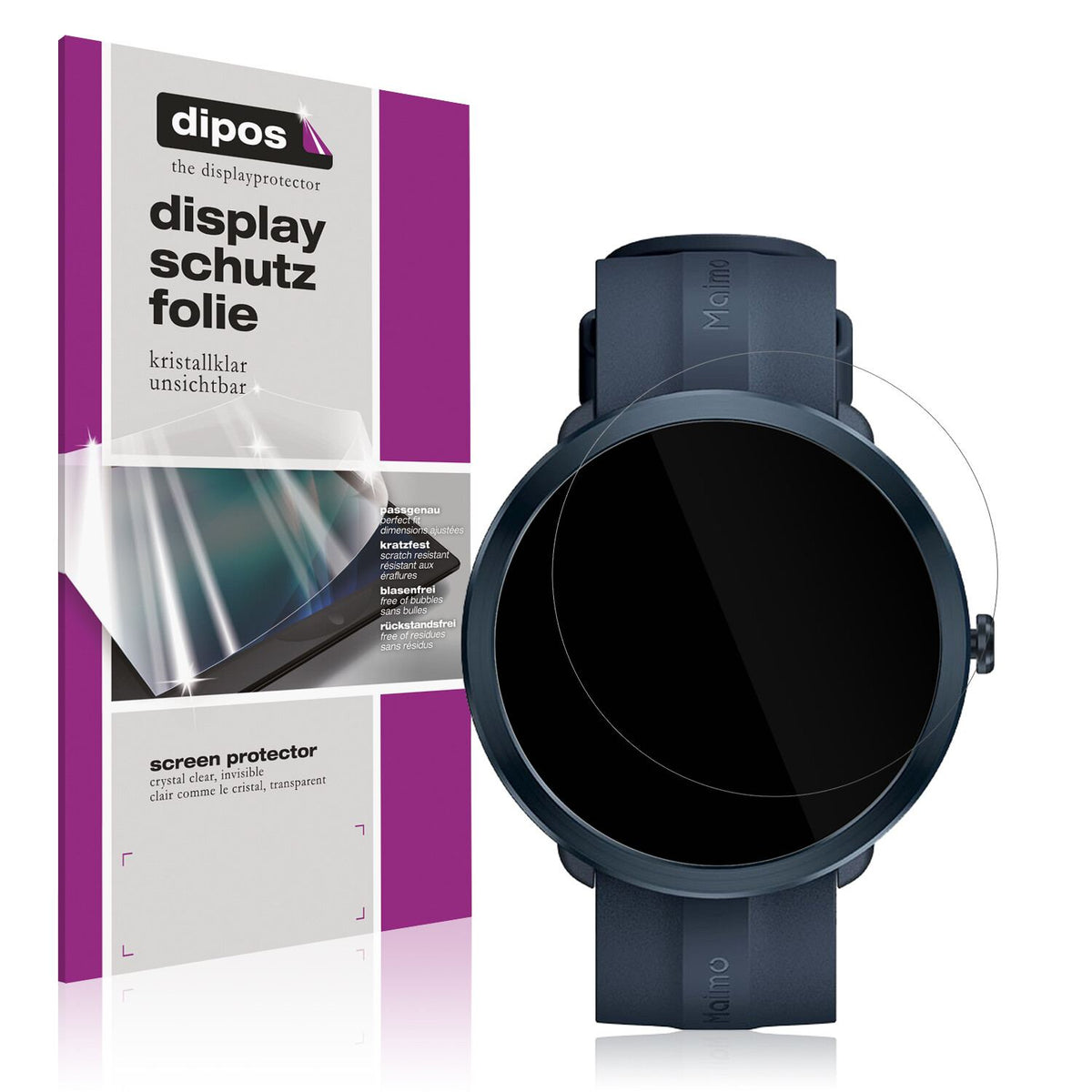 Klare Displayschutzfolie von dipos passend für Maimo Watch R, präziser Zuschnitt und blasenfrei montiert
