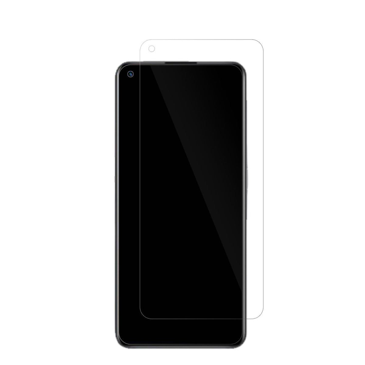 RealmeQ5 Pro mit aufgebrachter dipos Displayschutzfolie, glasklare Darstellung ohne Einschränkungen