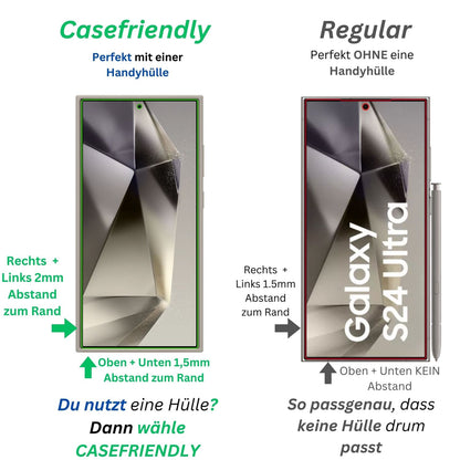 SamsungGalaxy S24 Ultra (Case Friendly) mit aufgebrachter dipos Displayschutzfolie, glasklare Darstellung ohne Einschränkungen