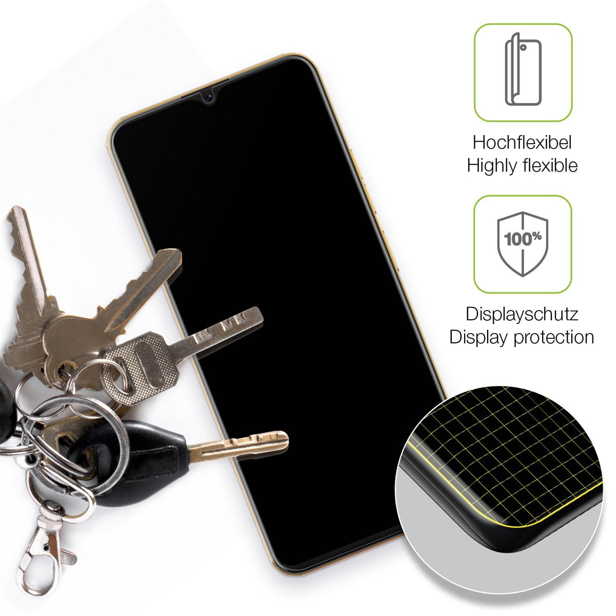 dipos Displayschutz für Coolpad Cool 20 Pro, transparente Oberfläche, perfekte Passform auch für die Rundungen