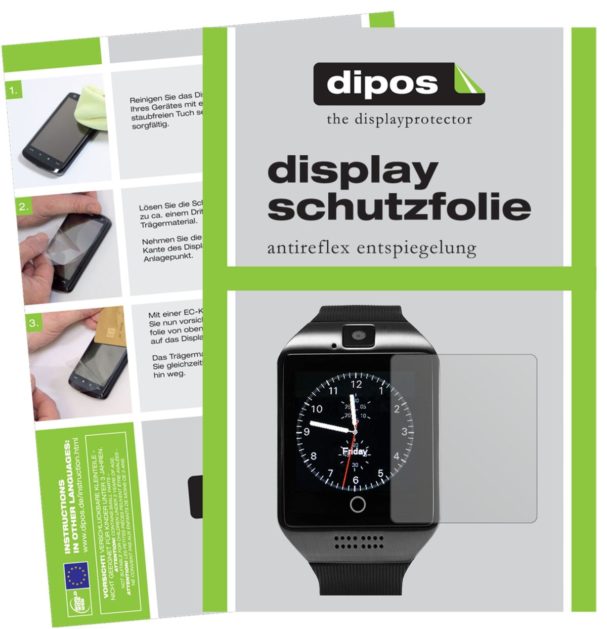 TagobeeTB02 Smartwatch mit aufgebrachter dipos Displayschutzfolie, die lästige Fingerabdrücke minimiert