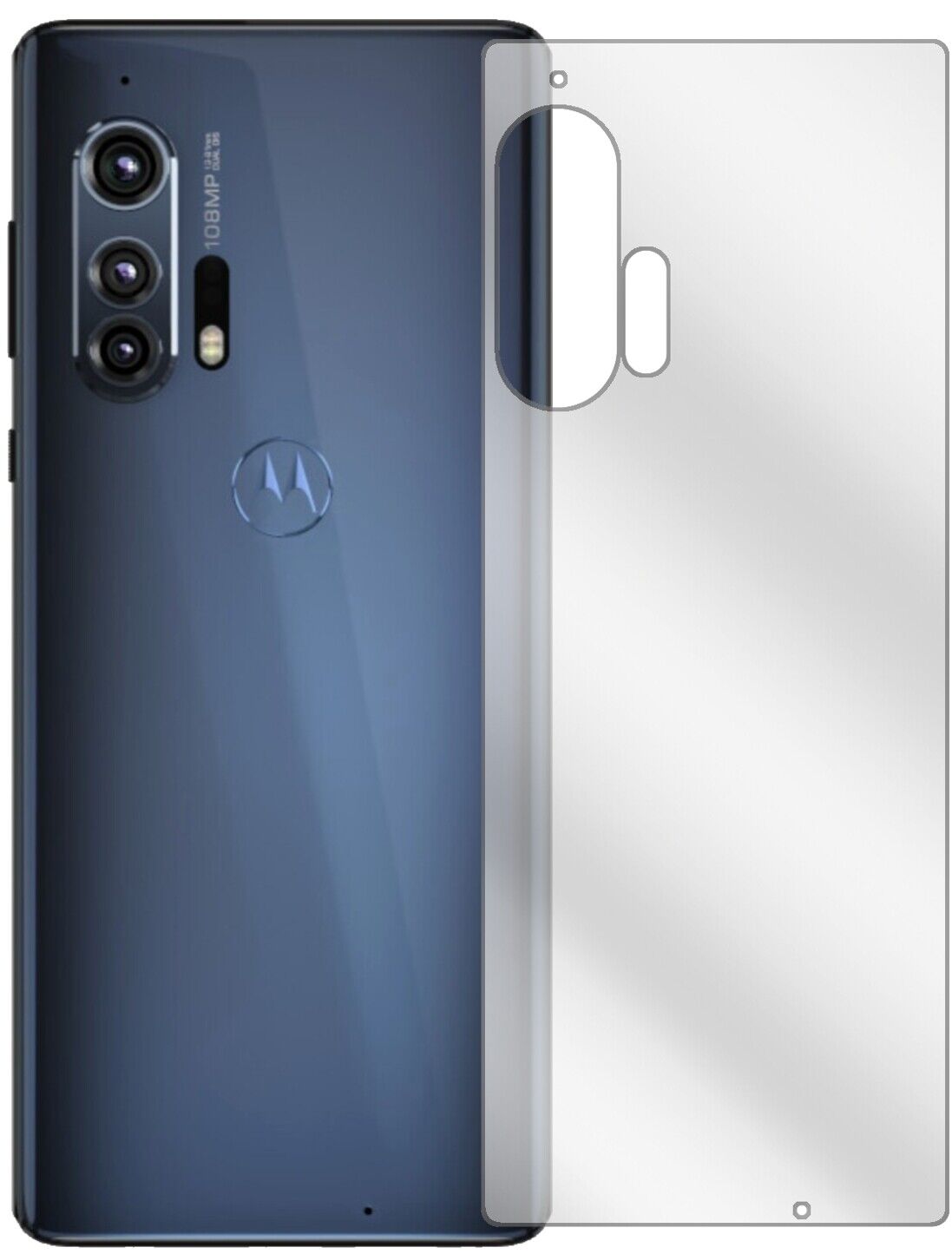MotorolaEdge Rückseite mit aufgebrachter dipos Displayschutzfolie, glasklare Darstellung ohne Einschränkungen