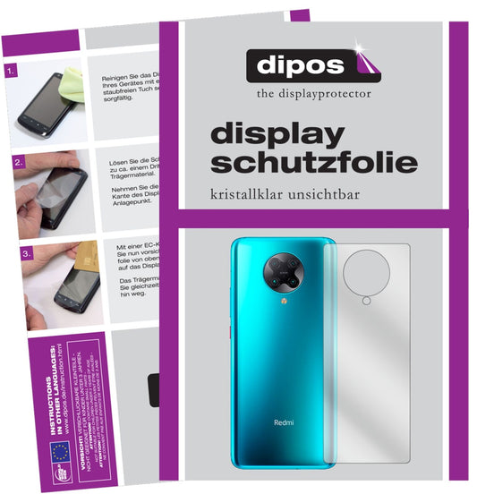 Klare Displayschutzfolie von dipos passend für Xiaomi Redmi K30 Ultra Rückseite, präziser Zuschnitt und blasenfrei montiert