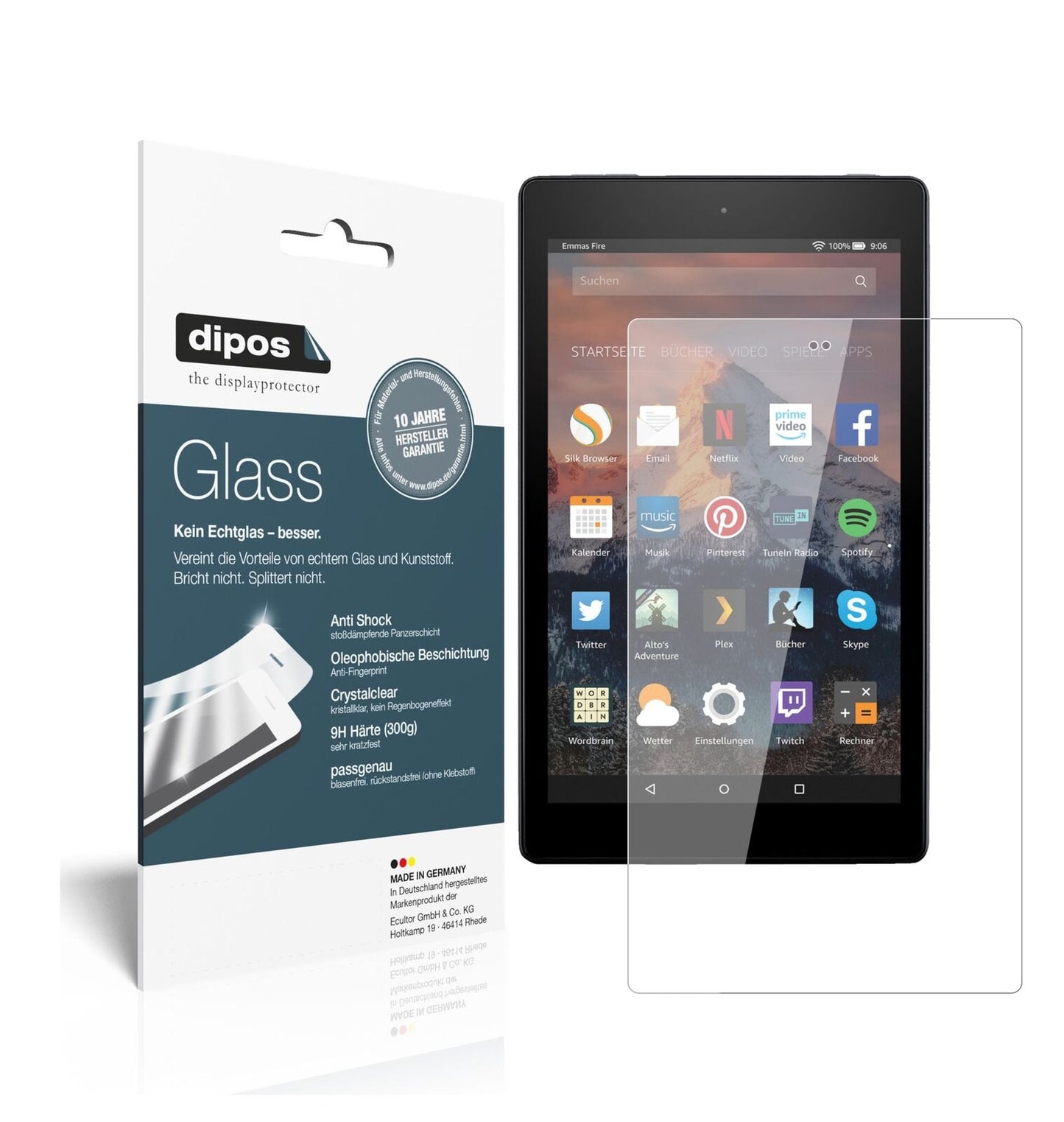Klare Displayschutzfolie von dipos passend für Amazon Fire HD 8 (2020), 9H kratzfest und blasenfrei montiert
