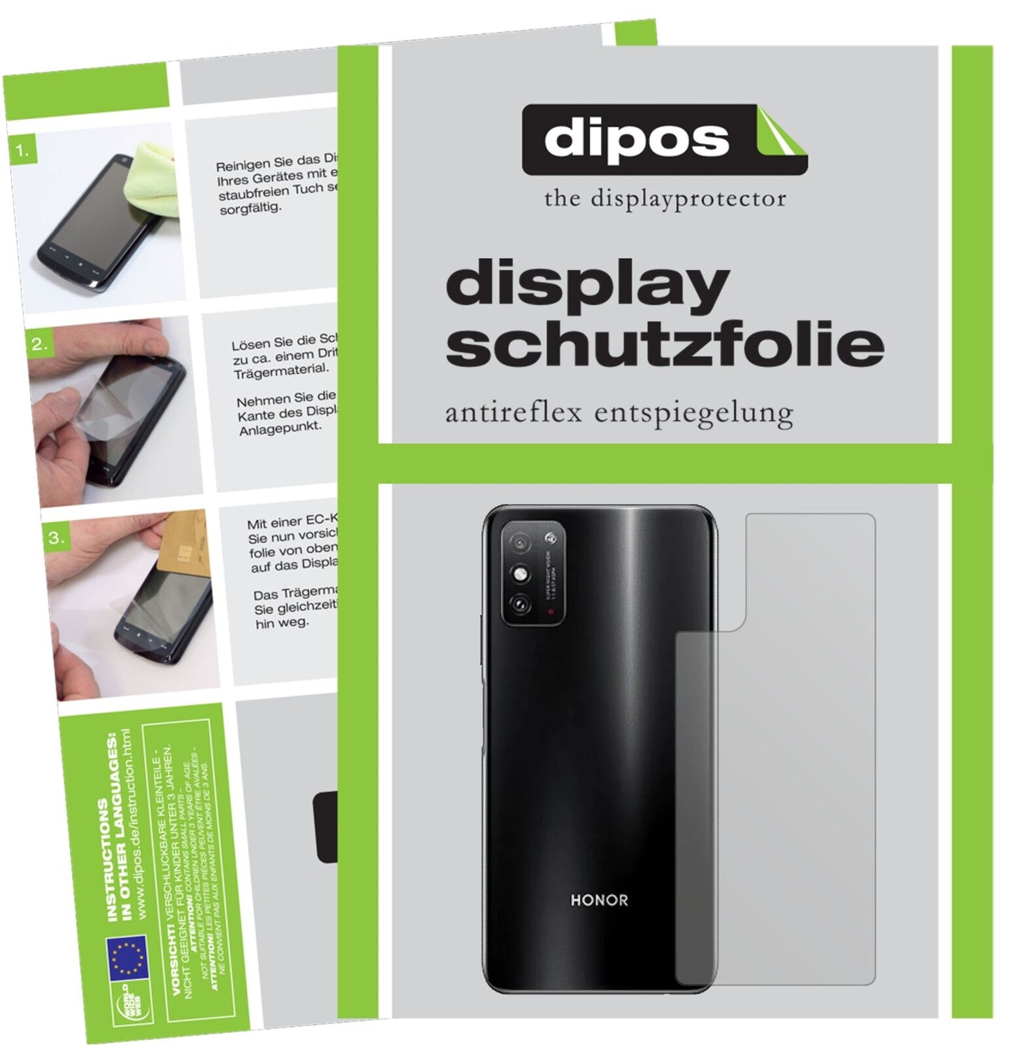 Matte Displayschutzfolie von dipos passend für Honor X10 Max Rückseite, präziser Zuschnitt und blasenfrei montiert