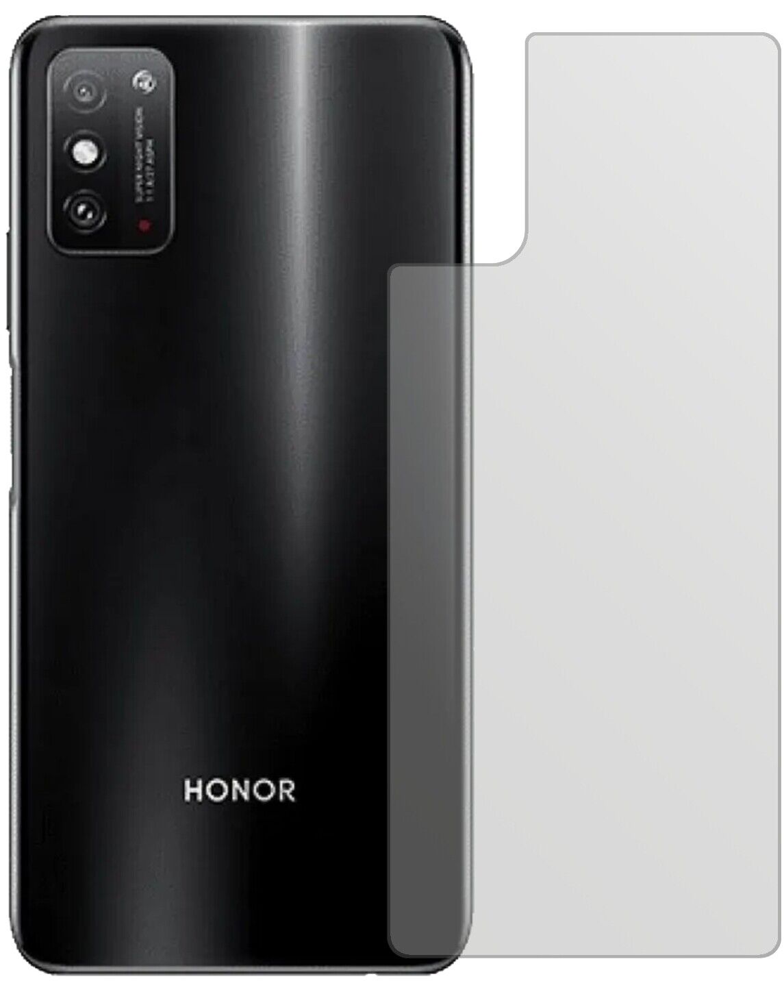 HonorX10 Max Rückseite mit aufgebrachter dipos Displayschutzfolie, die lästige Fingerabdrücke minimiert
