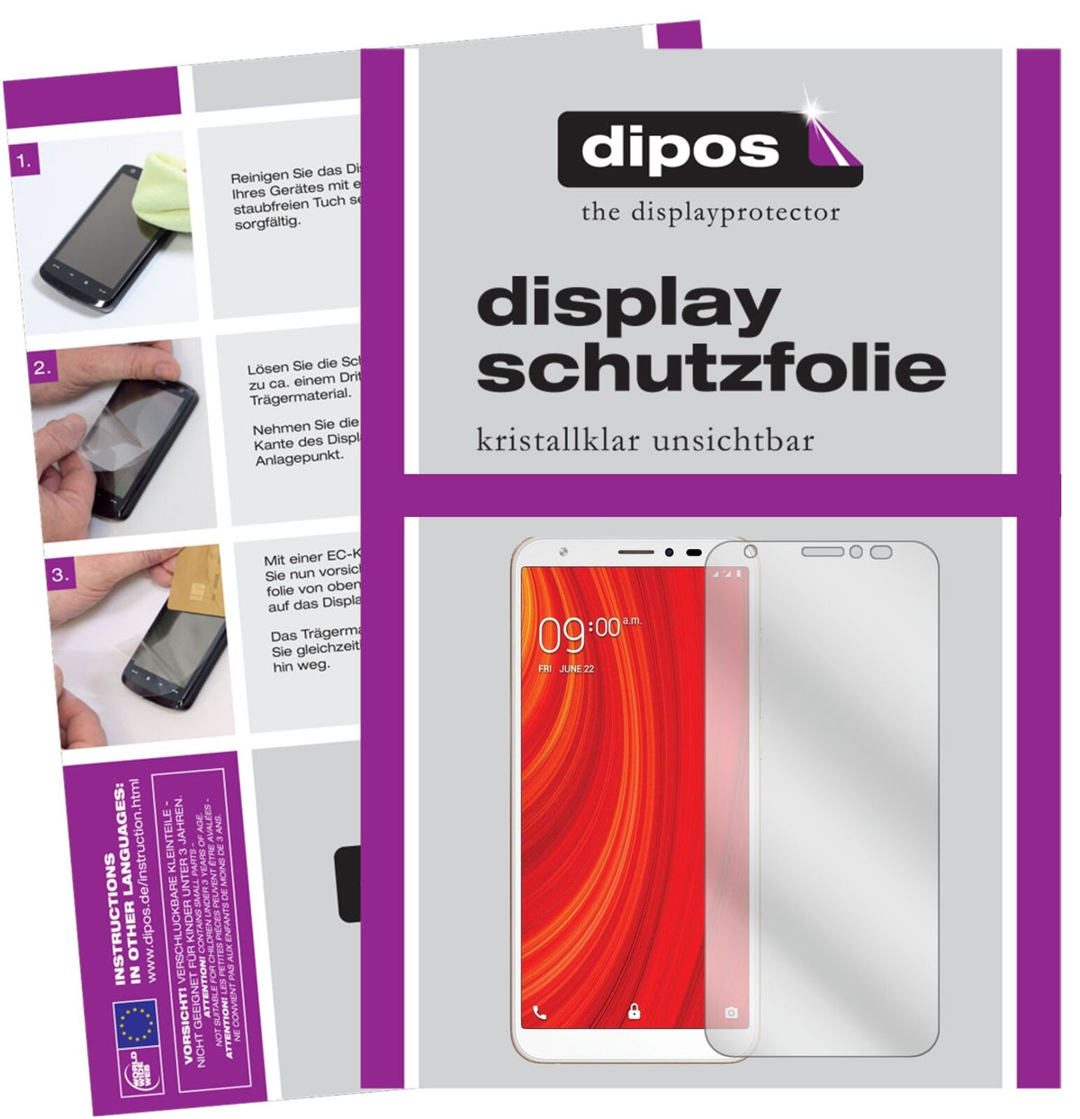 Klare Displayschutzfolie von dipos passend für Lava Z61, präziser Zuschnitt und blasenfrei montiert