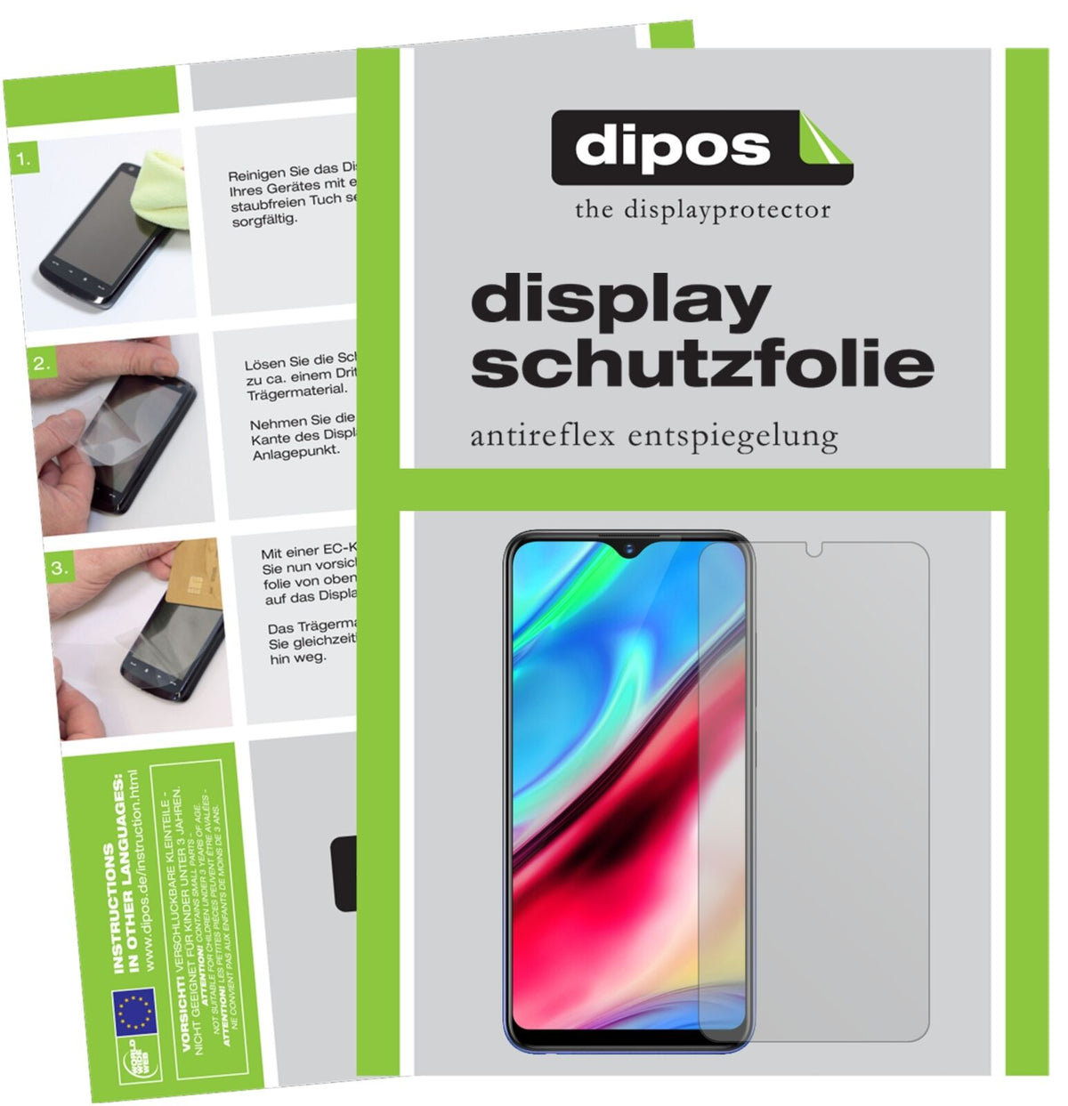 VivoY91 mit aufgebrachter dipos Displayschutzfolie, die lästige Fingerabdrücke minimiert