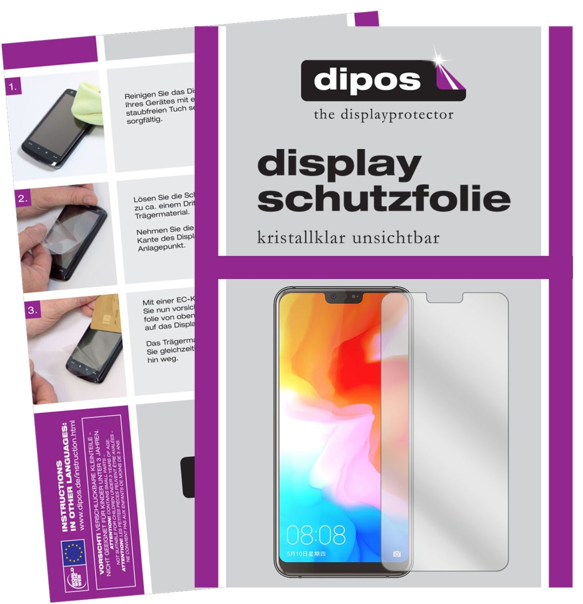 UlefoneT2 mit aufgebrachter dipos Displayschutzfolie, glasklare Darstellung ohne Einschränkungen