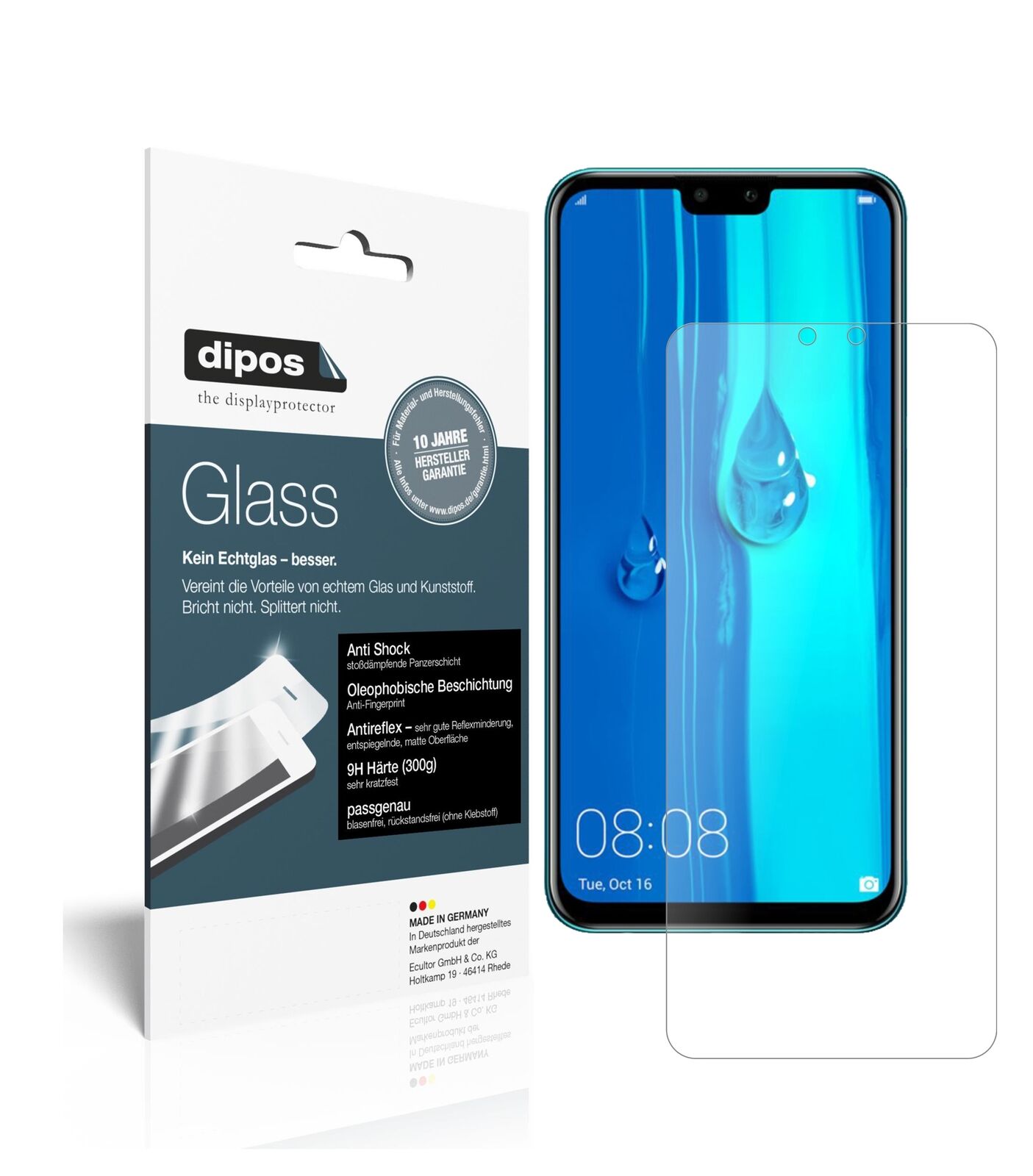 HuaweiEnjoy 9 Plus mit aufgebrachter dipos Panzerfolie, die lästige Fingerabdrücke minimiert