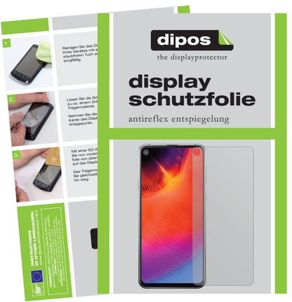 SamsungGalaxy A8s mit aufgebrachter dipos Displayschutzfolie, die lästige Fingerabdrücke minimiert
