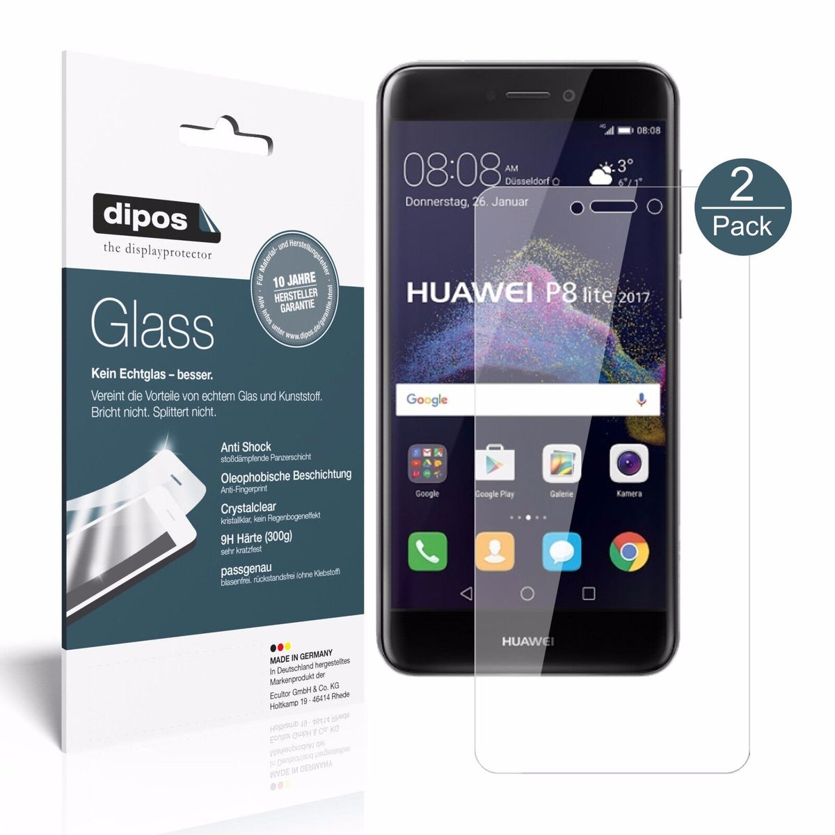 1x 9H Schutzfolie für Huawei P8 Lite 2017 Panzerfolie