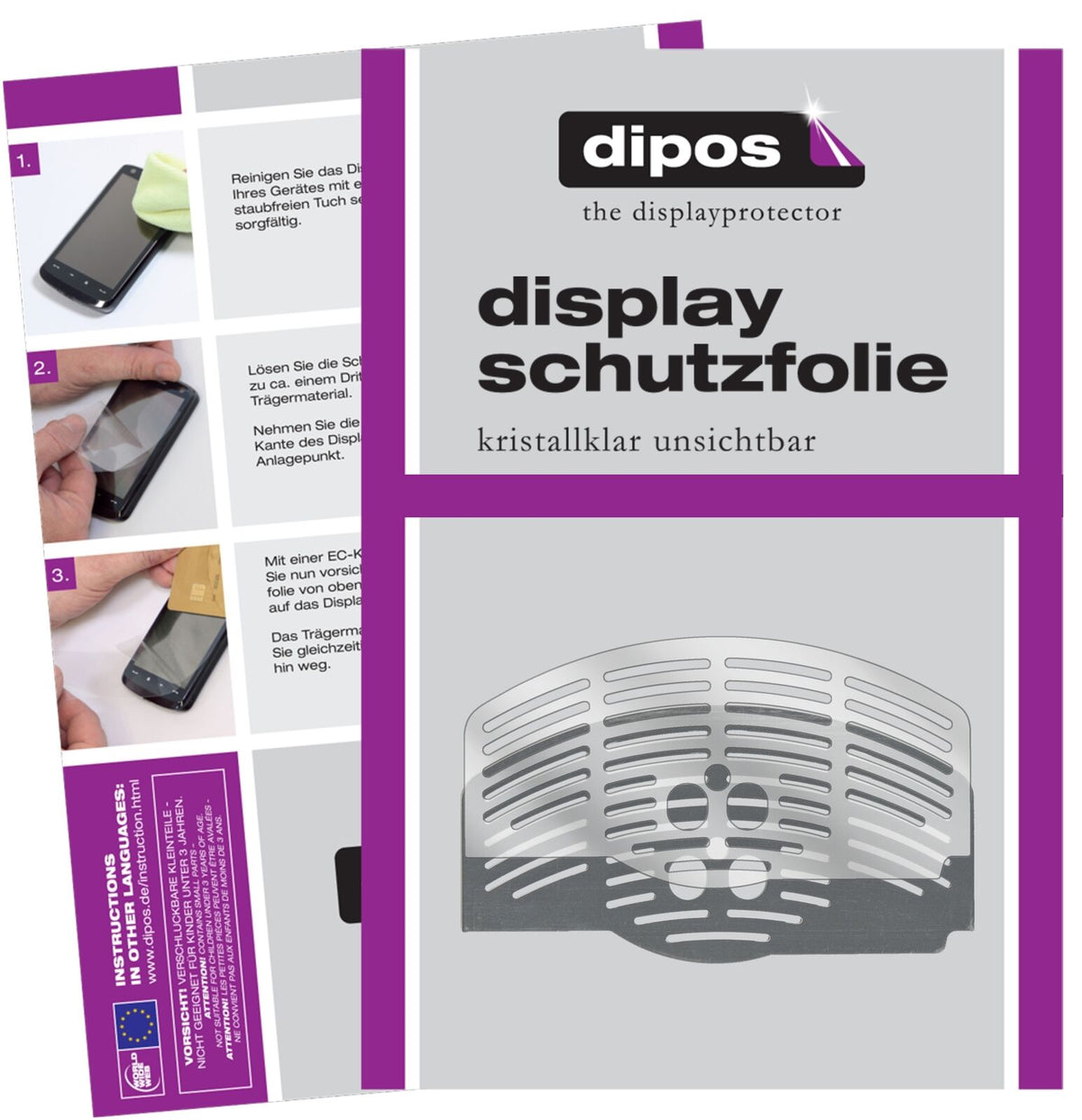 DeLonghiPronto Cappuccino ESAM 3500.S Tropfblech mit aufgebrachter dipos Displayschutzfolie, glasklare Darstellung ohne Einschränkungen