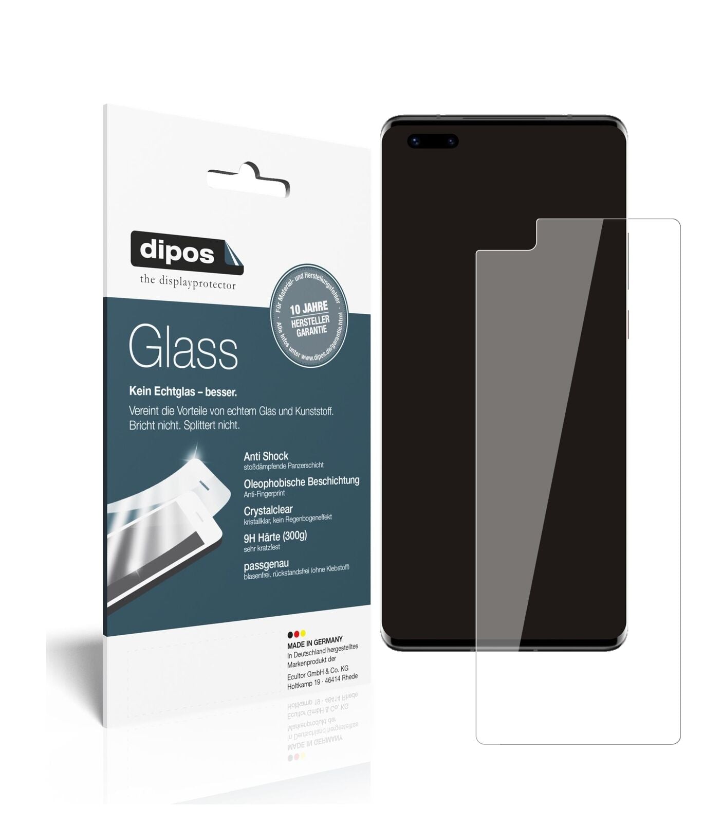 Klare Displayschutzfolie von dipos passend für Huawei Mate 40 Pro, 9H kratzfest und blasenfrei montiert