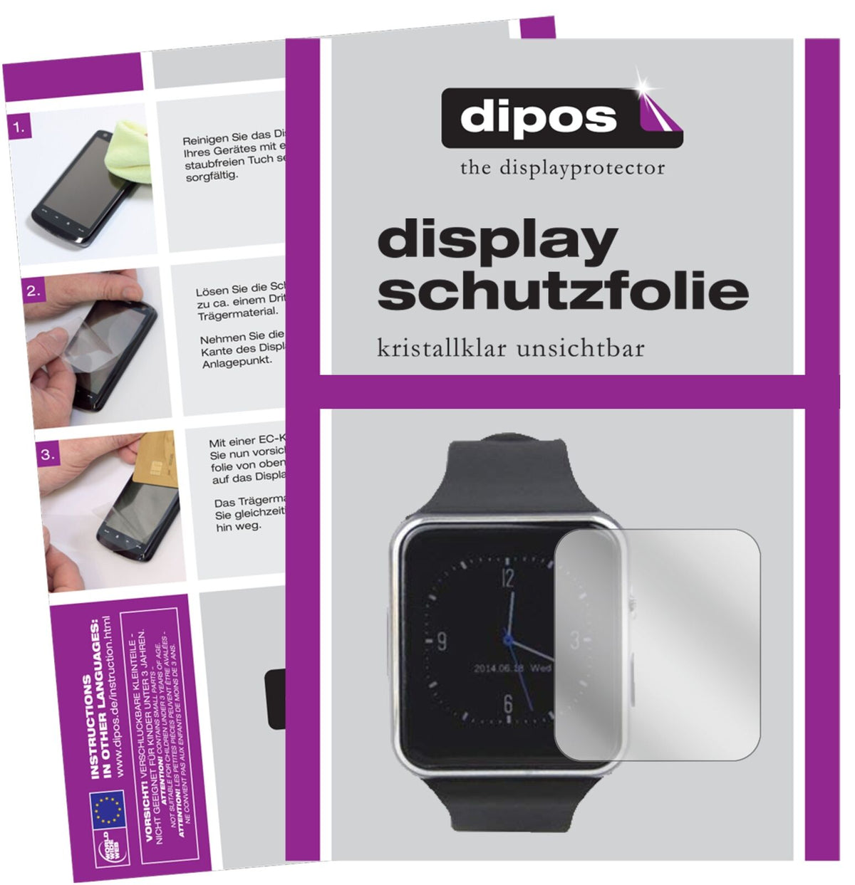 TagobeeTB01 Smartwatch mit aufgebrachter dipos Displayschutzfolie, glasklare Darstellung ohne Einschränkungen