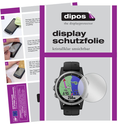 Garminfenix 5s Plus (42mm) mit aufgebrachter dipos Displayschutzfolie, glasklare Darstellung ohne Einschränkungen
