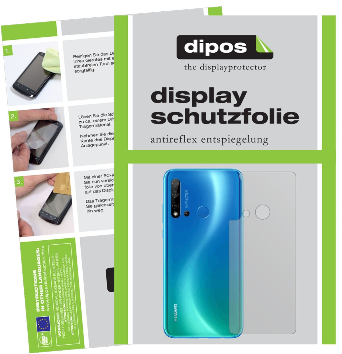 Matte Displayschutzfolie von dipos passend für Huawei P20 lite (2019) Rückseite, präziser Zuschnitt und blasenfrei montiert
