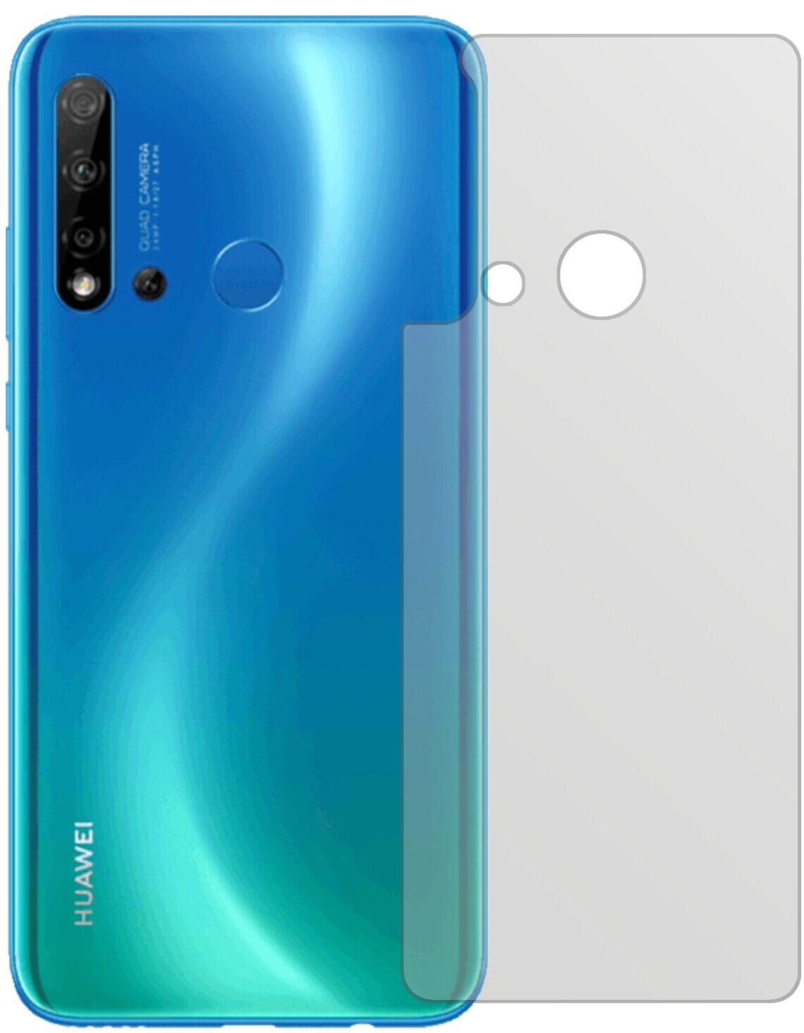 HuaweiP20 lite (2019) Rückseite mit aufgebrachter dipos Displayschutzfolie, die lästige Fingerabdrücke minimiert