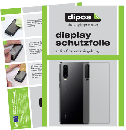 HuaweiP30 Rückseite mit aufgebrachter dipos Displayschutzfolie, die lästige Fingerabdrücke minimiert