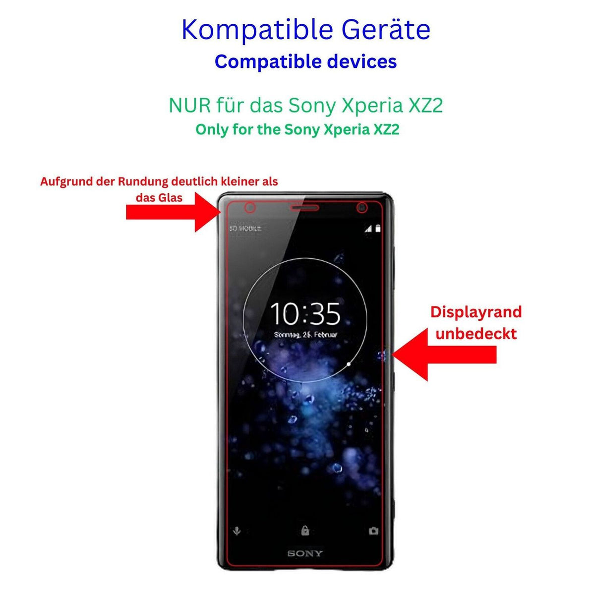 SonyXperia XZ2 Compact mit aufgebrachtem dipos Displayschutz, der seitliche Einblicke blockiert