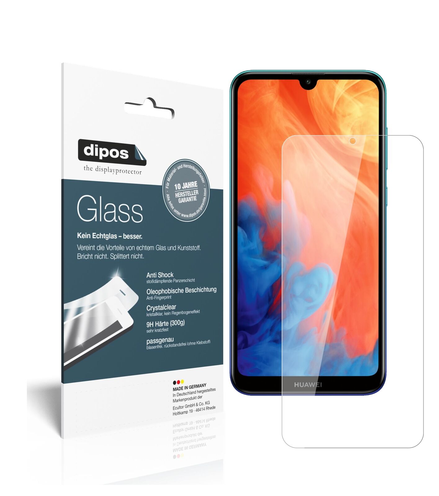 HuaweiY7 Prime (2019) mit aufgebrachter dipos Flex Schutzfolie, glasklare Darstellung ohne Einschränkungen