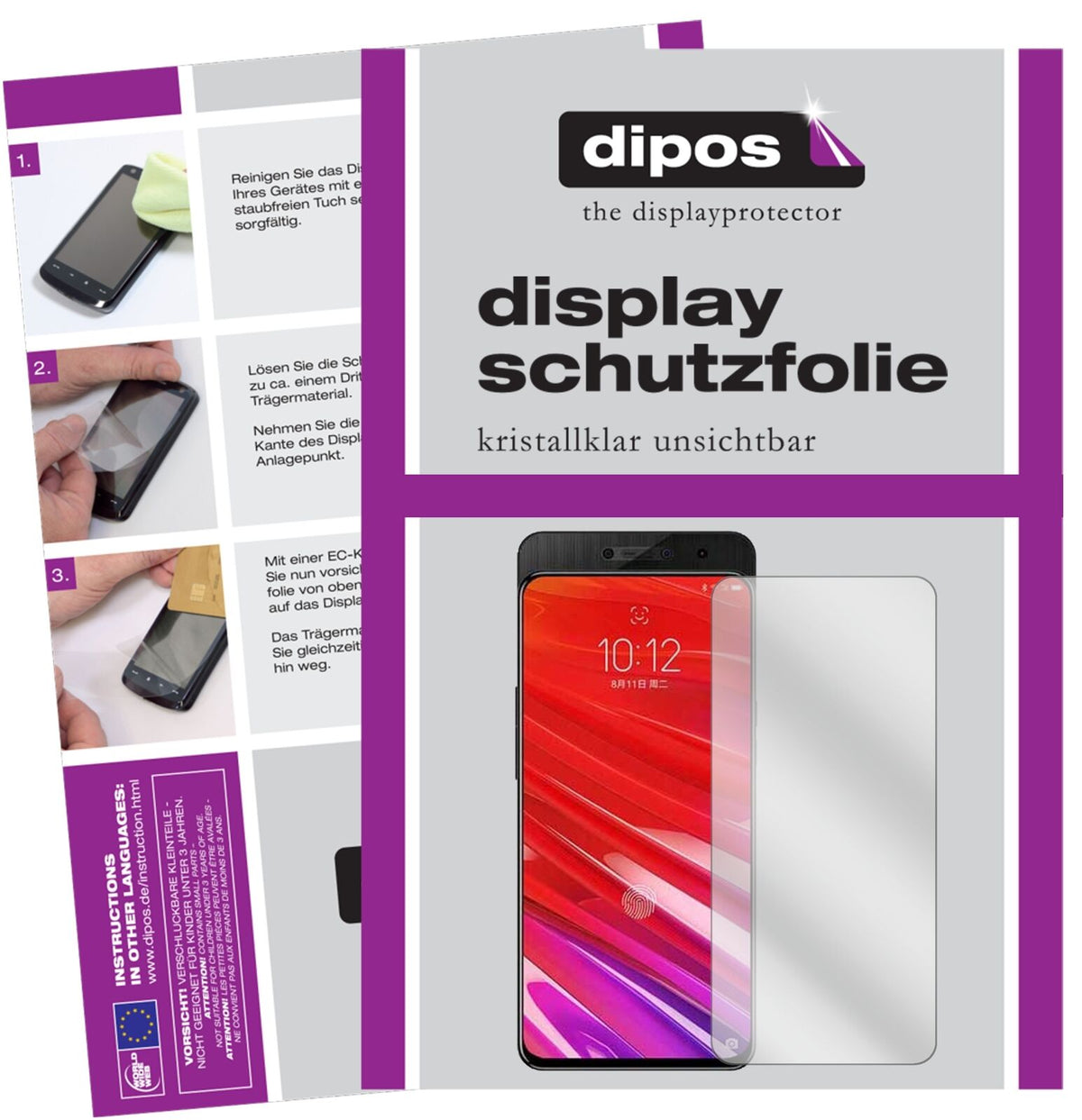 LenovoZ5 Pro GT mit aufgebrachter dipos Displayschutzfolie, glasklare Darstellung ohne Einschränkungen