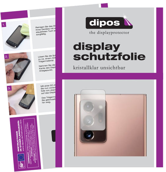 Klare Displayschutzfolie von dipos passend für Samsung Galaxy Note 20 Kameralinse, präziser Zuschnitt und blasenfrei montiert