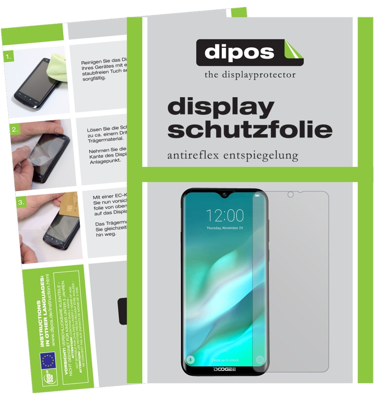 DoogeeX90 mit aufgebrachter dipos Displayschutzfolie, die lästige Fingerabdrücke minimiert