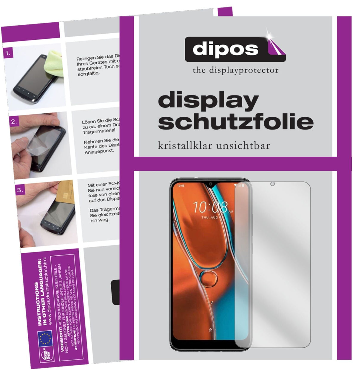 Klare Displayschutzfolie von dipos passend für HTC Wildfire E2, präziser Zuschnitt und blasenfrei montiert