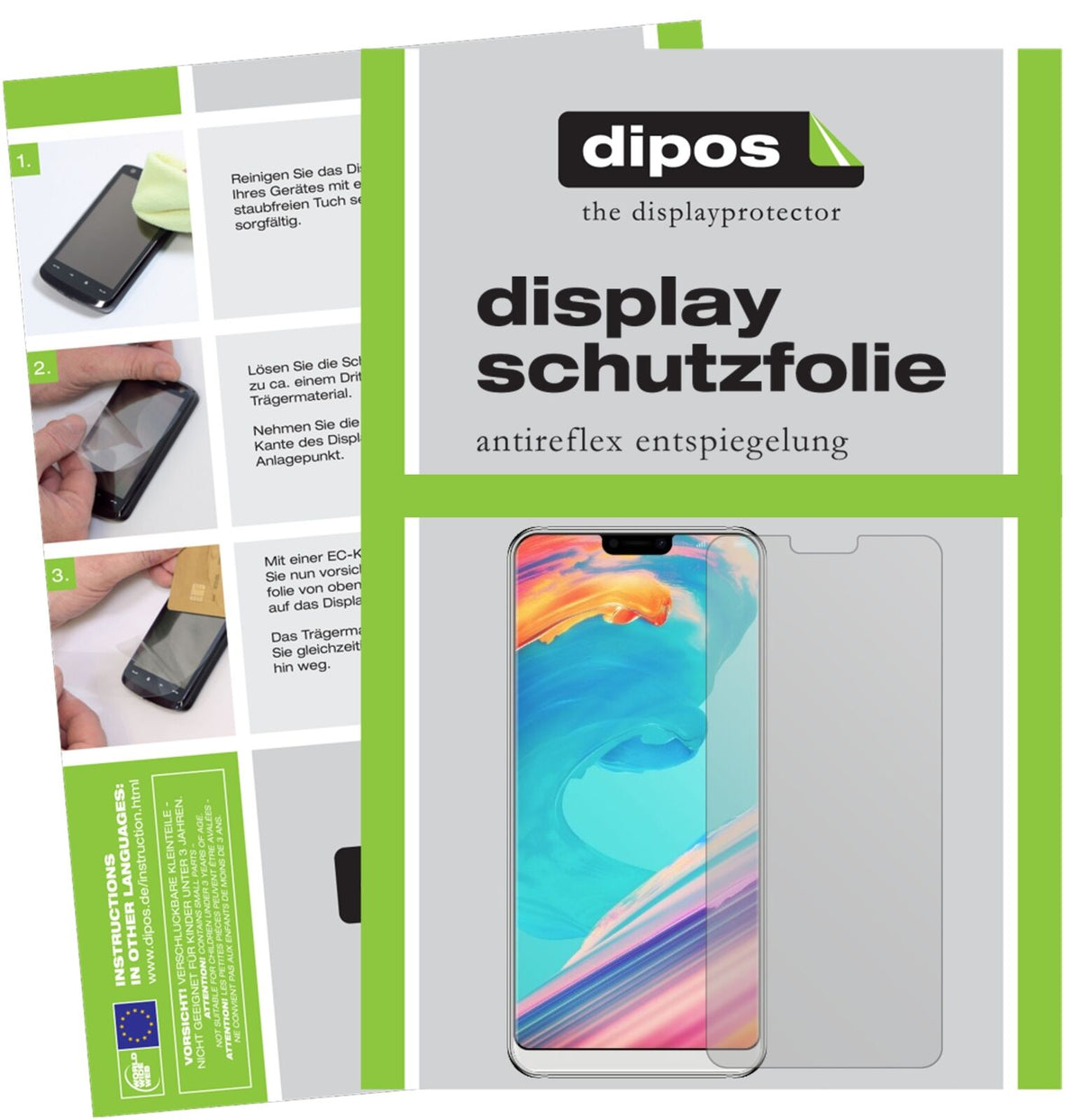 UlefoneT2 Pro mit aufgebrachter dipos Displayschutzfolie, die lästige Fingerabdrücke minimiert