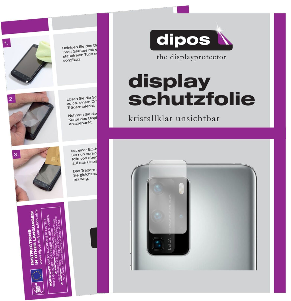 Klare Displayschutzfolie von dipos passend für Huawei P40 Pro Kameralinse, präziser Zuschnitt und blasenfrei montiert