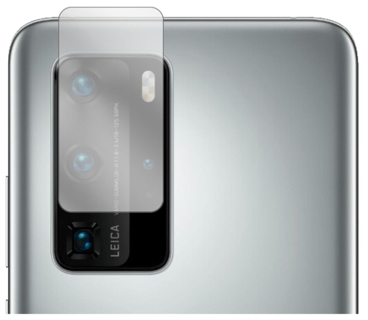 HuaweiP40 Pro Kameralinse mit aufgebrachter dipos Displayschutzfolie, glasklare Darstellung ohne Einschränkungen