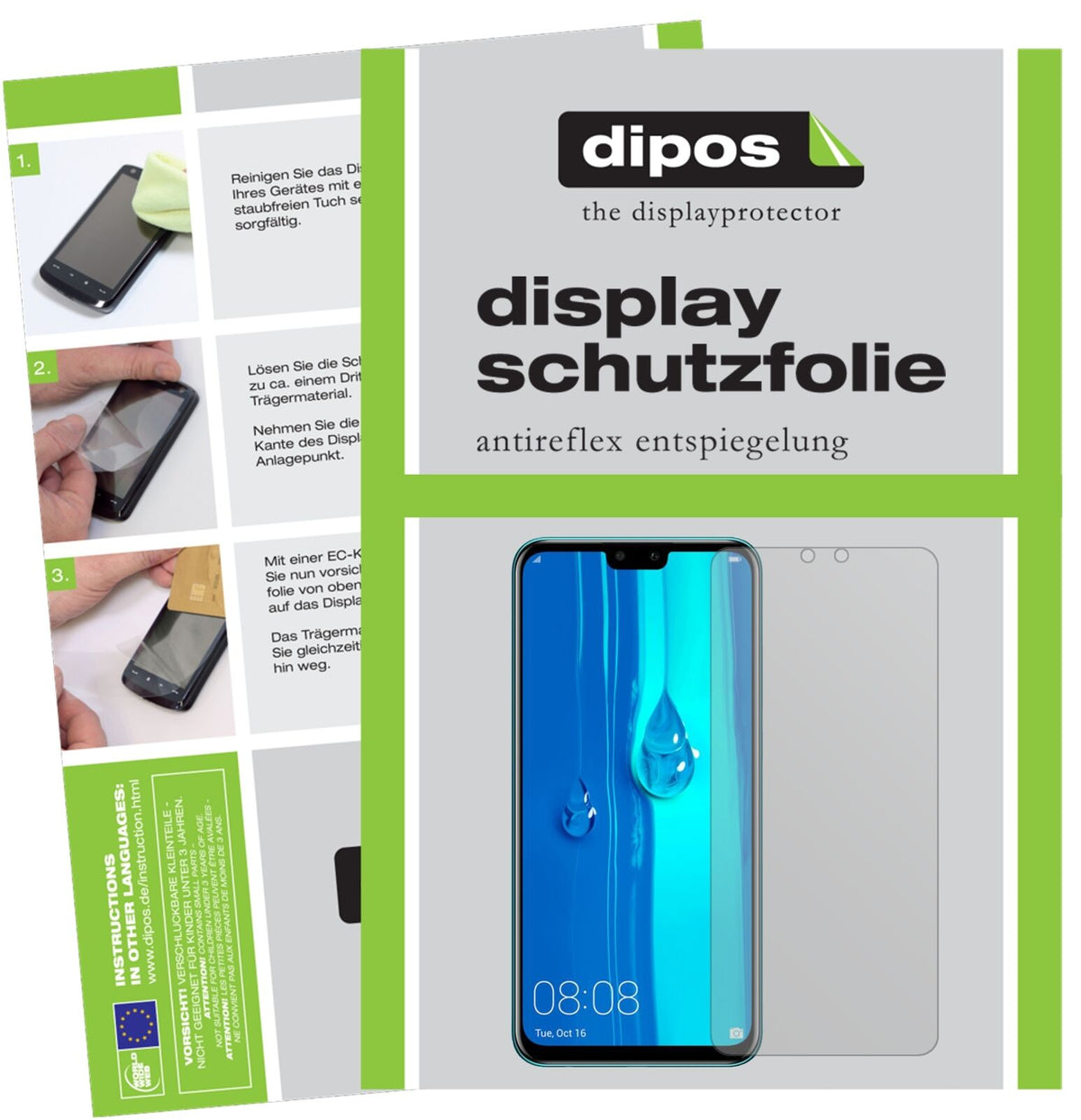 HuaweiEnjoy 9 Plus mit aufgebrachter dipos Displayschutzfolie, die lästige Fingerabdrücke minimiert