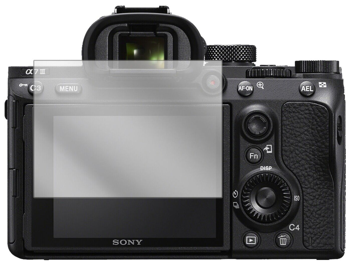 SonyAlpha 7C mit aufgebrachter dipos Displayschutzfolie, glasklare Darstellung ohne Einschränkungen