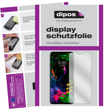 LGG8 ThinQ mit aufgebrachter dipos Displayschutzfolie, glasklare Darstellung ohne Einschränkungen