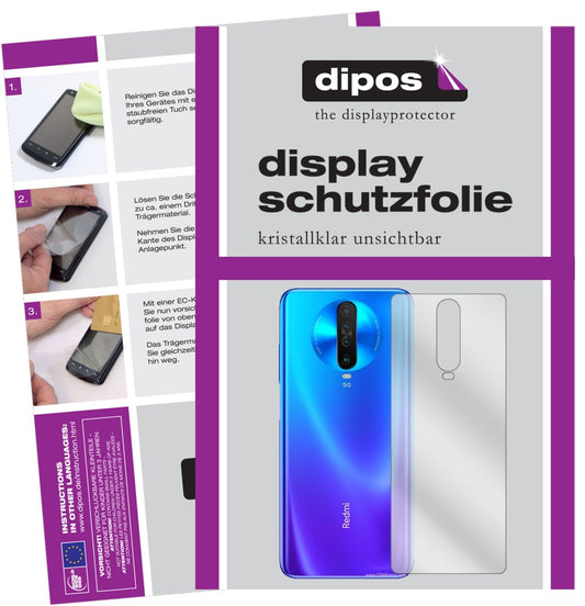 Klare Displayschutzfolie von dipos passend für Xiaomi Redmi K30 5G Racing Rückseite, präziser Zuschnitt und blasenfrei montiert