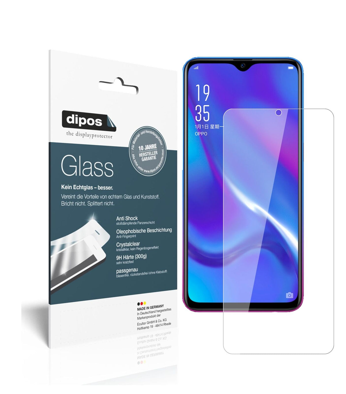 OppoR15x mit aufgebrachter dipos Flex Schutzfolie, glasklare Darstellung ohne Einschränkungen