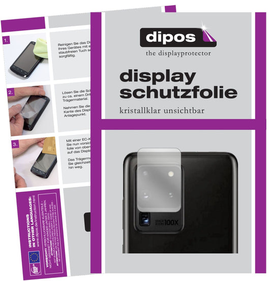 Klare Displayschutzfolie von dipos passend für Samsung Galaxy S20 Ultra Kameralinse, präziser Zuschnitt und blasenfrei montiert