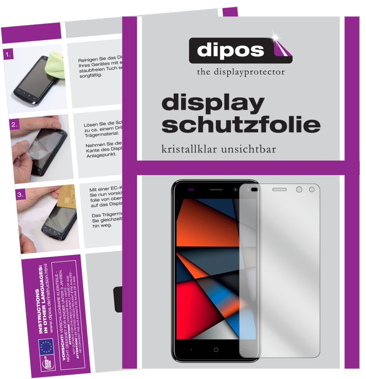 IntexIndie 6 mit aufgebrachter dipos Displayschutzfolie, glasklare Darstellung ohne Einschränkungen
