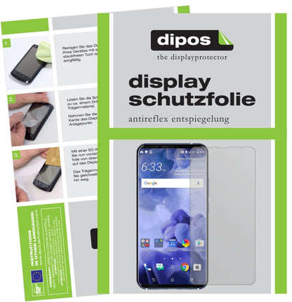 HTCU11 Plus mit aufgebrachter dipos Displayschutzfolie, die lästige Fingerabdrücke minimiert