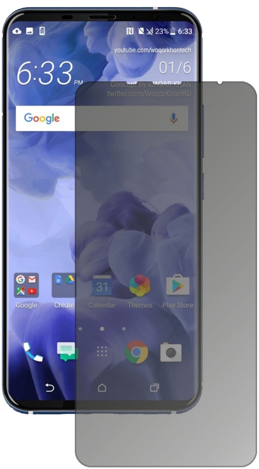 HTCU11 Plus mit aufgebrachtem dipos Displayschutz, der seitliche Einblicke blockiert
