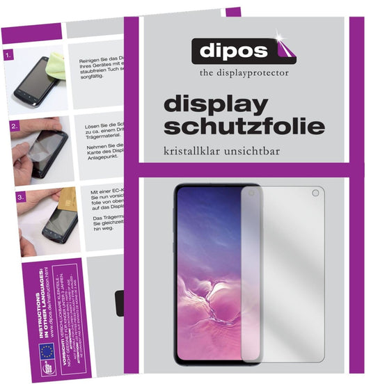 Klare Displayschutzfolie von dipos passend für Samsung Galaxy S10, präziser Zuschnitt und blasenfrei montiert