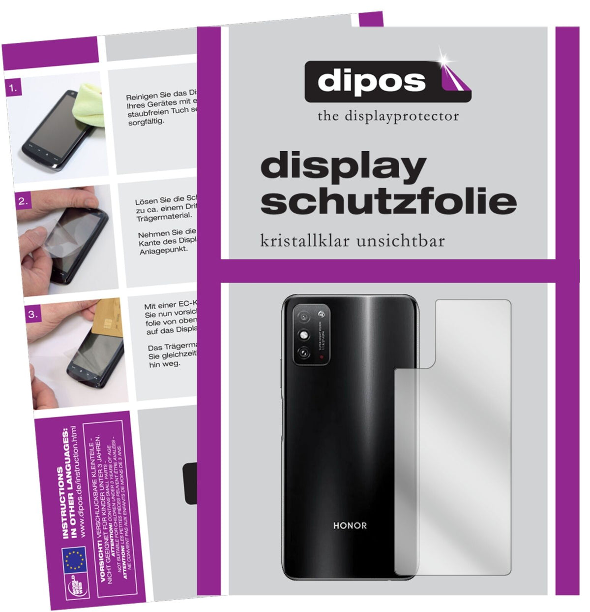 Klare Displayschutzfolie von dipos passend für Honor X10 Max 5G Rückseite, präziser Zuschnitt und blasenfrei montiert
