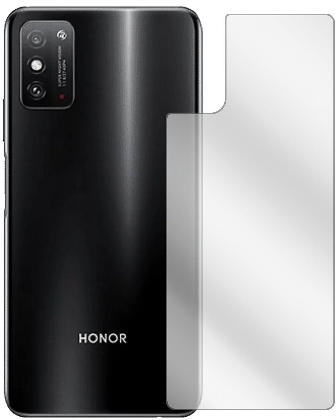 HonorX10 Max 5G Rückseite mit aufgebrachter dipos Displayschutzfolie, glasklare Darstellung ohne Einschränkungen