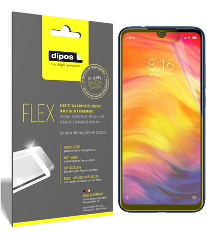 XiaomiRedmi Note 7 Pro mit aufgebrachter dipos Displayschutzfolie, glasklare Darstellung ohne Einschränkungen