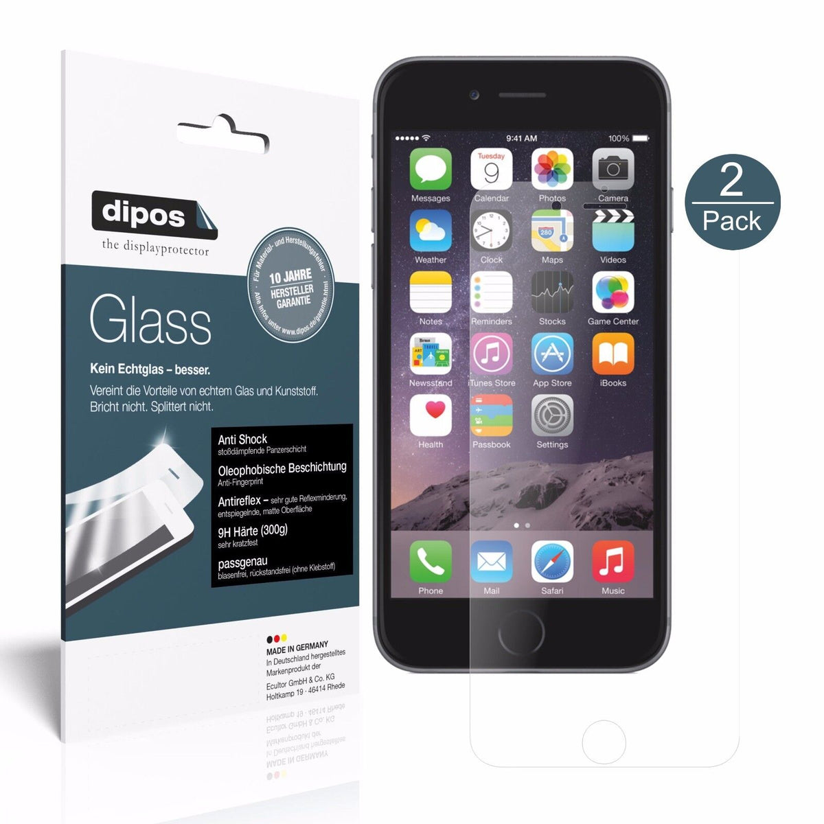 1x 9H Schutzfolie matt für Apple iPhone 6 / 6S Panzerfolie