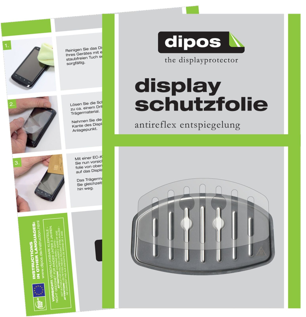 KrupsXP 7240 Tropfblech mit aufgebrachter dipos Displayschutzfolie, die lästige Fingerabdrücke minimiert